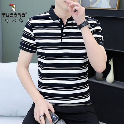 啄木鸟夏季纯棉条纹短袖polo衫男