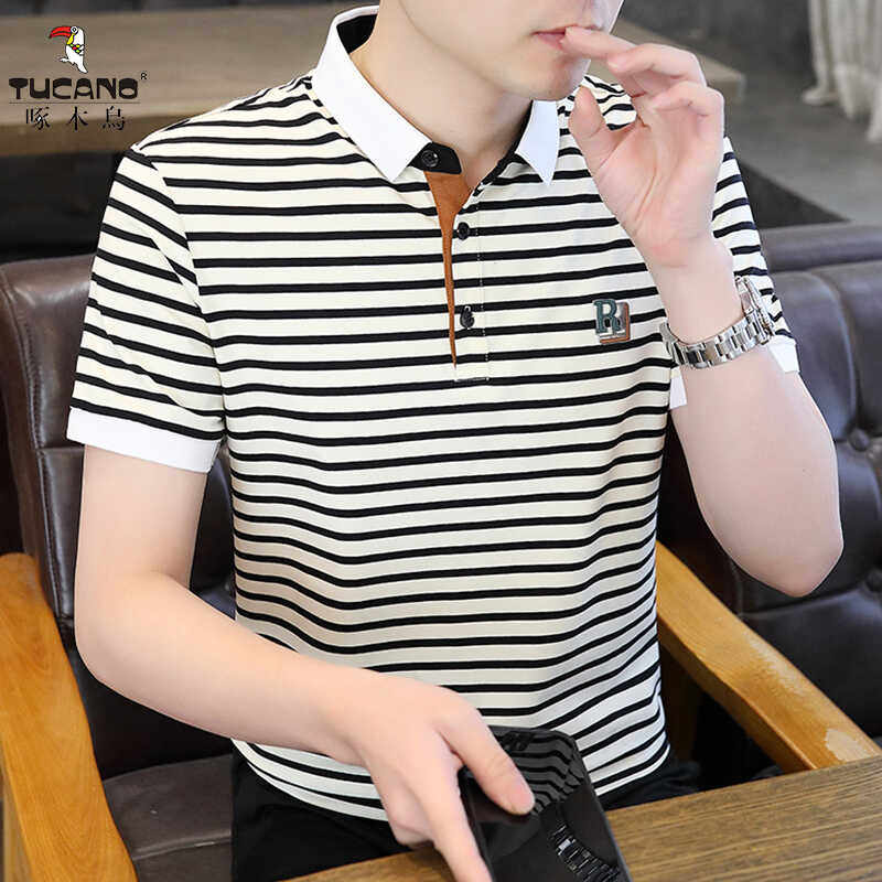 啄木鸟男士短袖T恤夏季新款潮流凉感POLO衫透气时尚体恤衫打底t恤