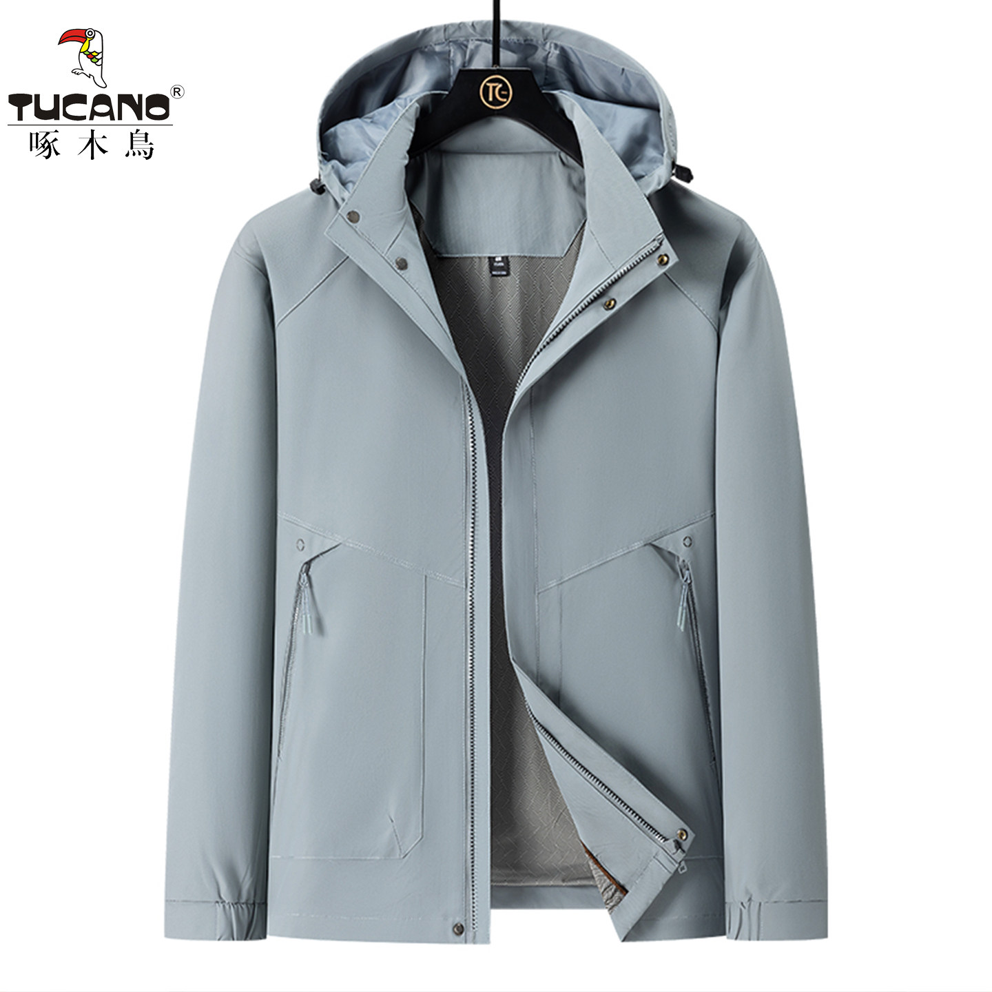 啄木鸟春秋季新款男士时尚夹克休闲时尚连帽可拆卸外套男装上衣男