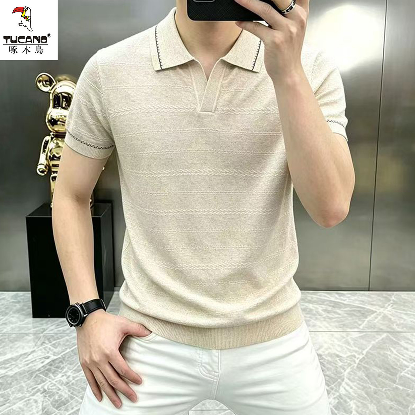 啄木鸟夏季冰丝翻领短袖polo衫男