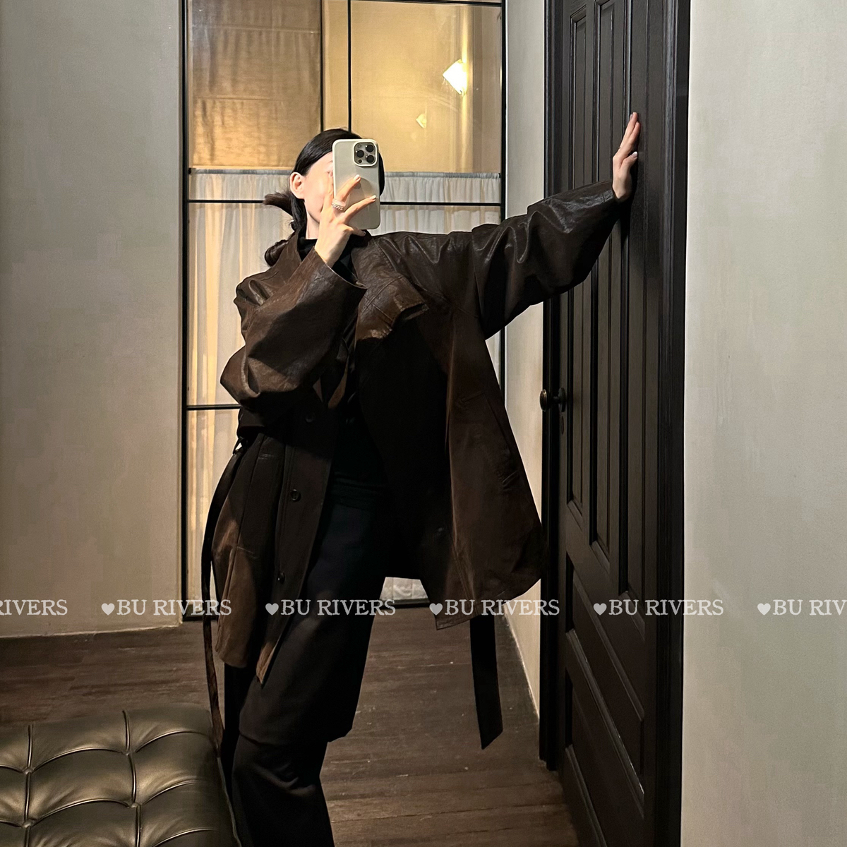BU RIVERS-通勤设计感立领羊毛棉自发热保暖棉服外套配腰带S32593