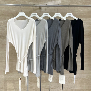 配腰绳 v领编制带绵羊毛天丝上衣针织衫 11951 ANN TOMORROW