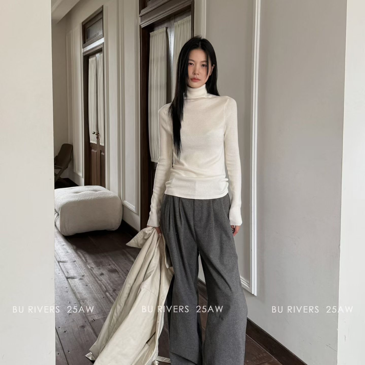 BU RIVERS爆款推荐保暖亲肤百搭堆堆领打底打底衫15148