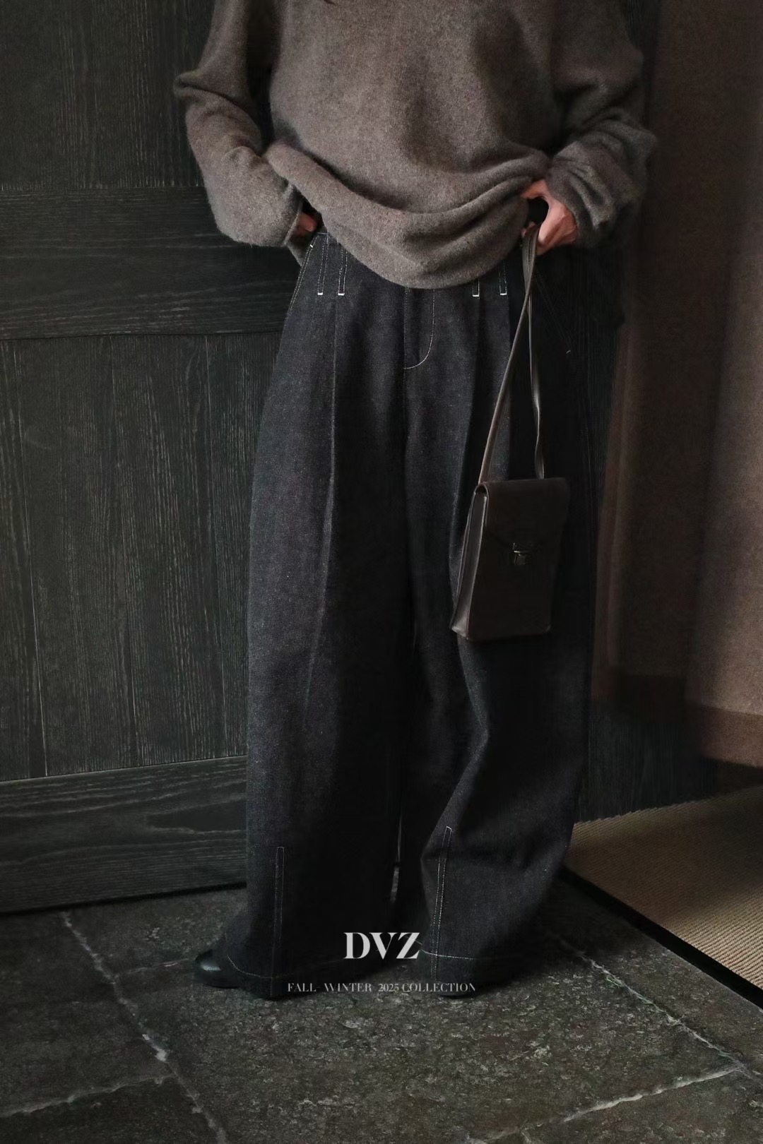 DVZ汉麻棉洗旧牛仔裤中古阔腿