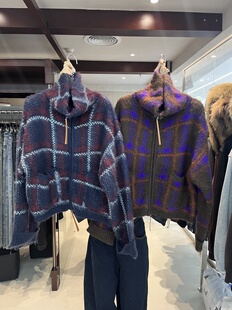 女毛衣 圣诞氛围复古格纹撞色拉毛百搭针织开衫 R13 2025秋冬新款