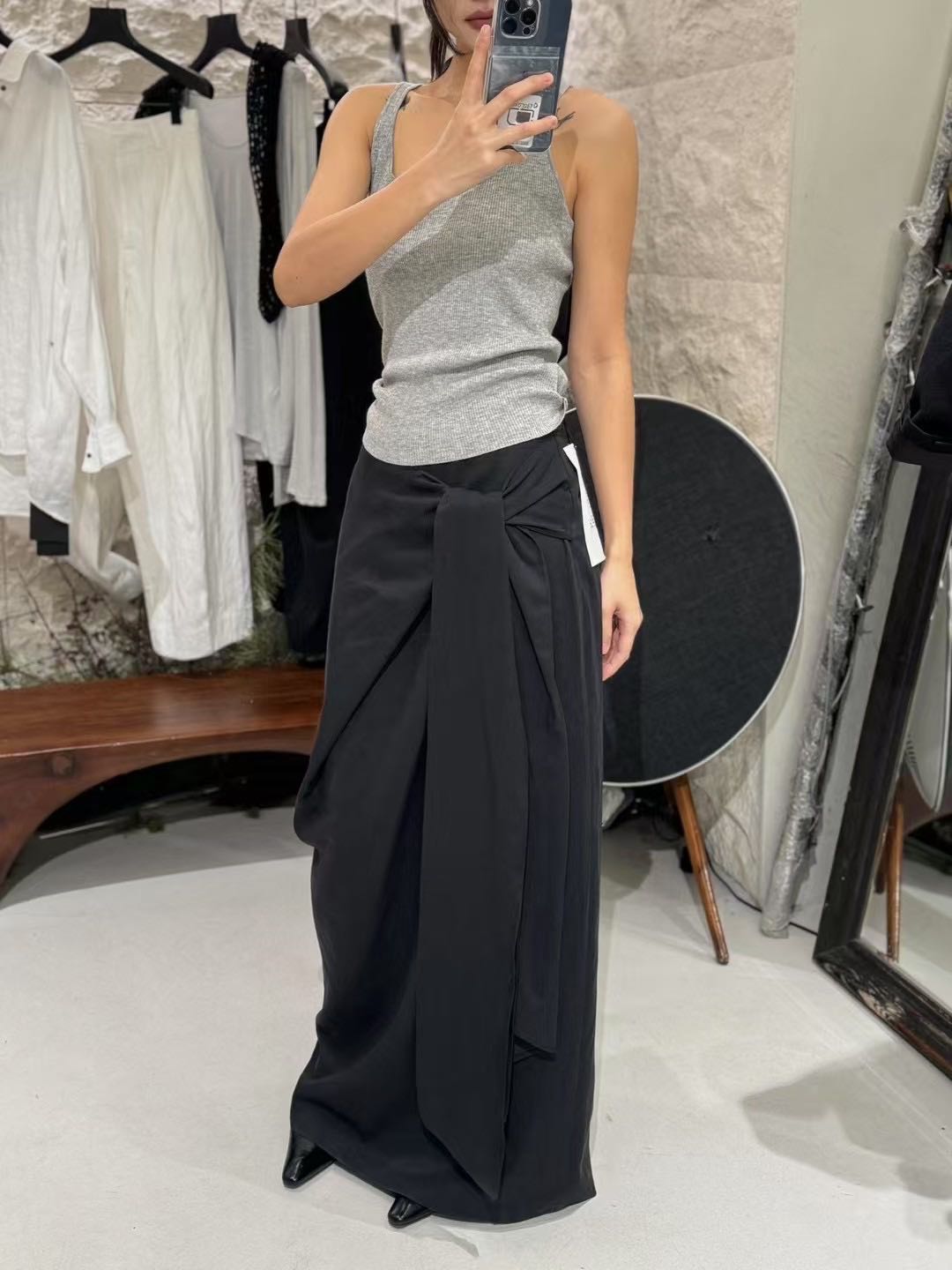 DVZ2025夏季新款女天丝麻高品质设计款不规则纠结半裙长裙1635