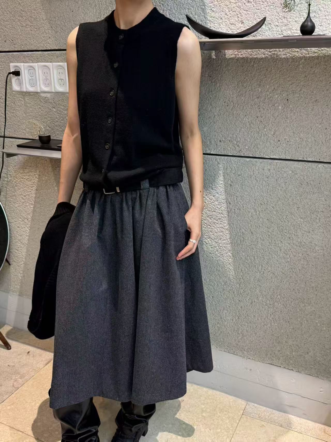 高腰中长款半裙百搭伞裙