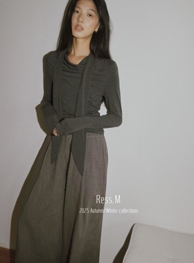 Ress.M2026春季新款极简层次感优雅高智绑带针织长袖上衣女06070