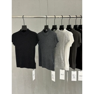 t恤上衣0109 女设计感小众内搭修身 DVZ极简半高领针织短袖 打底衫