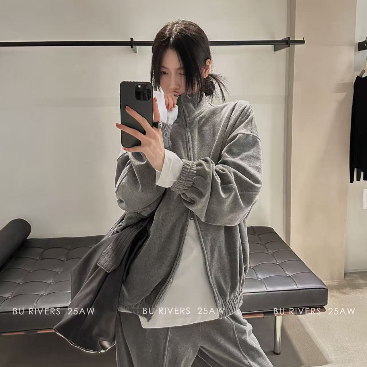 BU RIVERS2025秋冬新款Baby绒感加厚休闲通勤百搭夹克裤子套装女