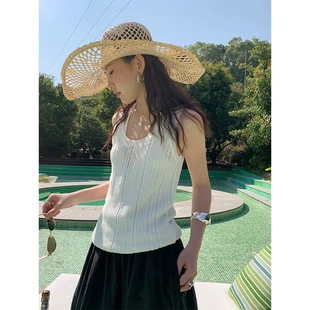 MFIVE法式 V领镂空挂脖假两件吊带背心5725 针织上衣女2025夏季 新款