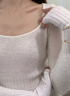 TOMORROW ANN-秋上新纯色百搭方领套头上衣针织衫含羊毛24333