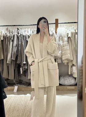 MOLS2025冬季新款高货浴袍式系腰带慵懒风全羊毛呢子大衣外套女