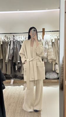 MOLS2025冬季新款高货浴袍式系腰带慵懒风全羊毛呢子大衣外套女