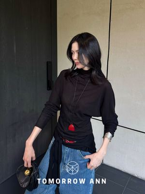 Tomorrow Ann2025冬上新简约百搭纯棉收腰办高领显瘦打底衫11970