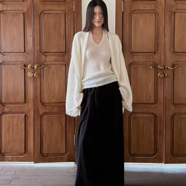 BU RIVERS-2025秋上新气质通勤显瘦马海毛针织开衫套装14916