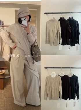 MOLS2025冬季新款韩版小众高领斗篷披肩长袖毛织女毛衣两件套