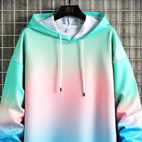 渐变长袖卫衣春秋季男士宽松潮流休闲连帽外套青少年撞色打底上衣