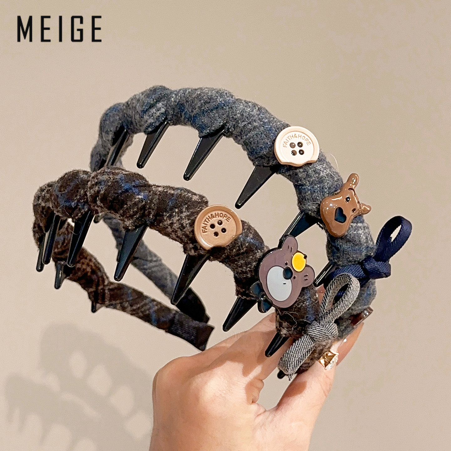 复古格纹毛呢发箍女2025新款带齿高颅顶气质百搭洗脸头箍卡通装饰,饰品/流行首饰/时尚饰品新,发饰,淘宝优惠券,粉丝福利购,淘宝优惠卷