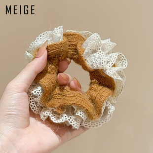 蕾丝花边针织毛线大肠发圈女气质学院风扎发发绳丸子头马尾头绳韩