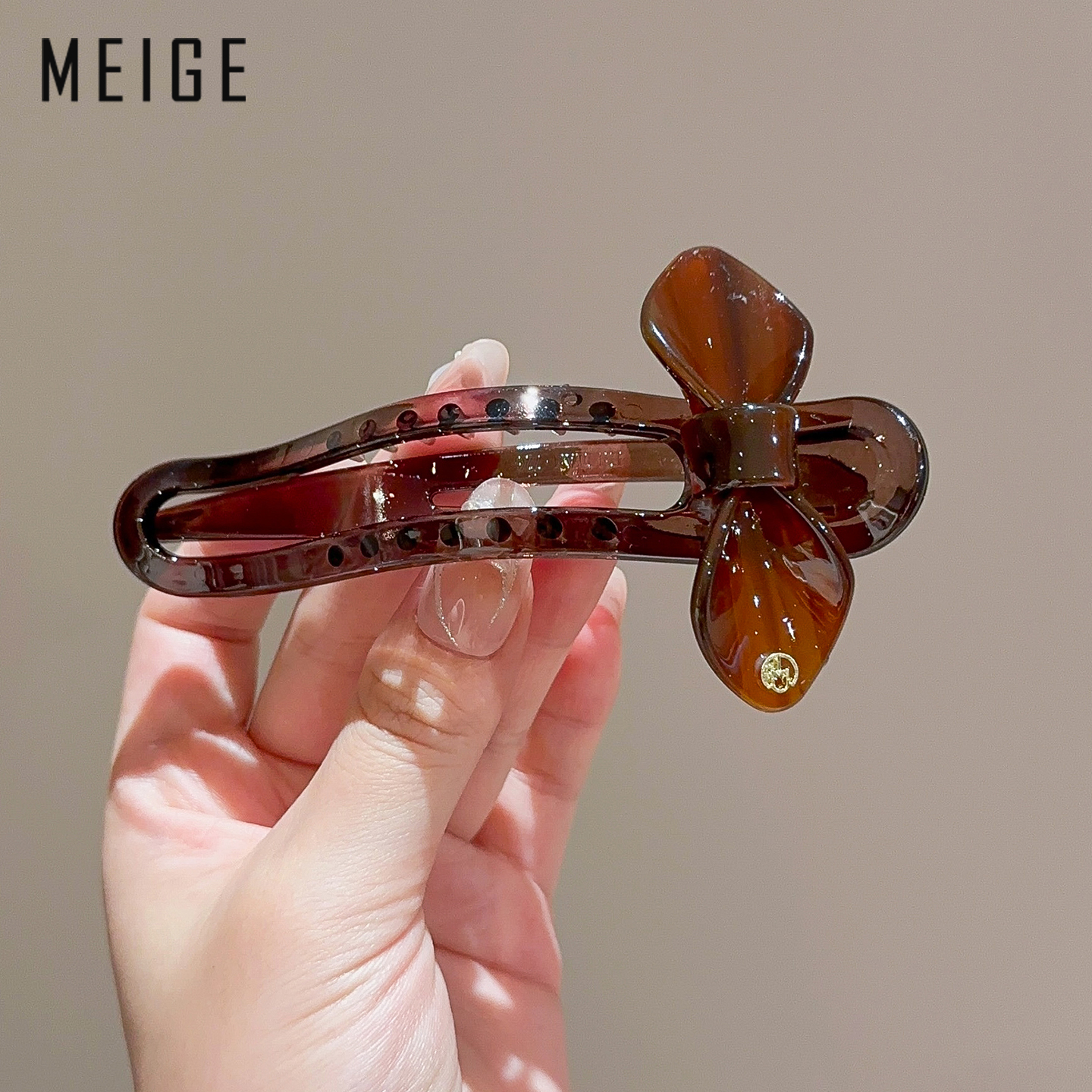 轻奢气质咖色晕染蝴蝶结发夹