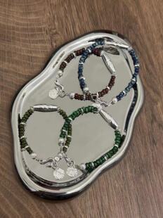 工装飞行员 手工原创小众纳瓦霍925银图腾管珠日本琉璃珠手链手串