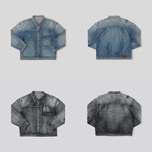 工装飞行员 MADNESS 23AW 余文乐水洗做旧刀割破坏牛仔夹克外套男