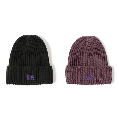 工装飞行员 Needles 24AW 翻边蝴蝶刺绣ins秋冬冷帽针织帽毛线帽