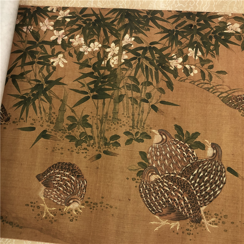 北宋赵昌写生鹌鹑图 古代名家工笔花鸟复古长卷高清宣纸微喷装饰