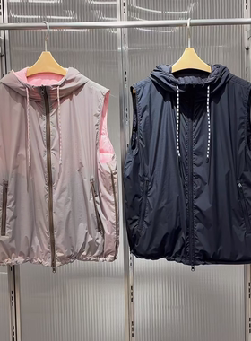 现货江南2025秋款女装宽松轻运动风连帽羽绒服无袖马甲 5P9C11180