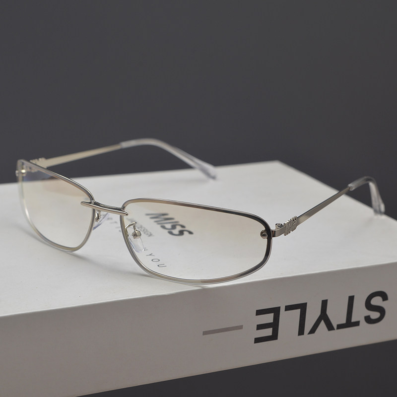 y2k千禧辣妹朋克风复古椭圆形无框切边墨镜女高级感圆脸太阳眼镜