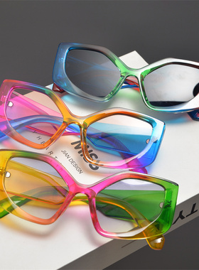 防紫外线猫眼复古男女多边形墨镜