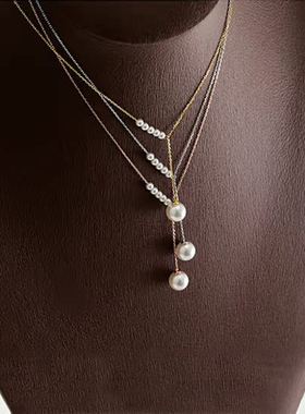 艾妮薇妮日本吊坠玫瑰金珍珠项链