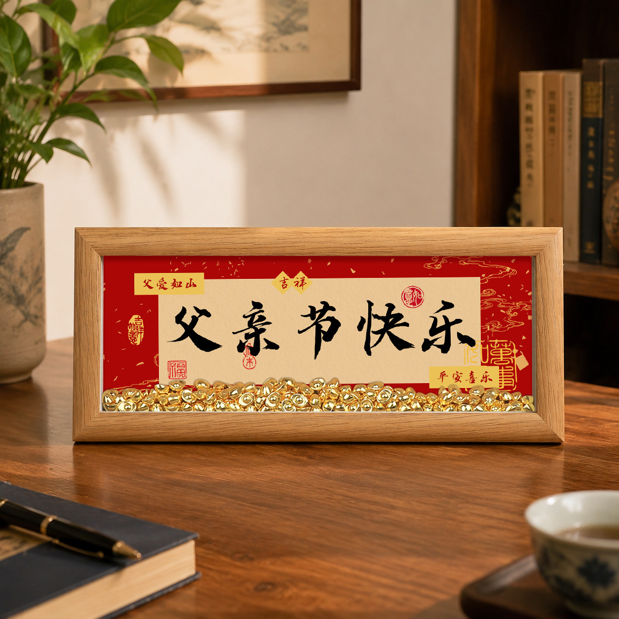 2026新款父亲节礼物创意书法相框送爸爸发大财金元宝惊喜生日礼物
