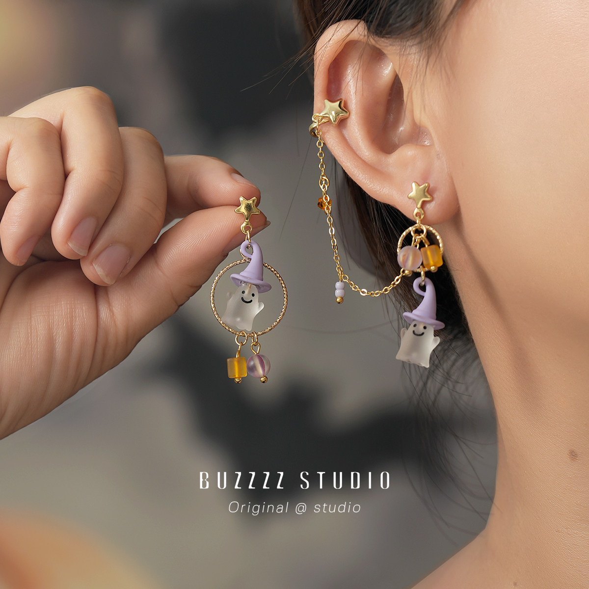 幽灵乐园〃原创万圣节甜美少女耳环耳骨夹女个性耳钉无耳洞耳夹