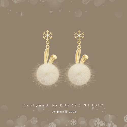 秋冬兔耳毛绒球耳环耳夹