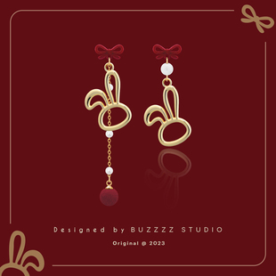 原创新年红色兔子本命年生肖耳钉招财喜庆甜美耳环无耳洞耳夹女