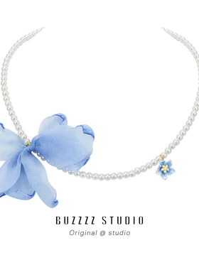 BUZZ原创设计蓝色海边渡假风项链女气质小众高级感锁骨链颈链配饰