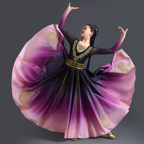 新款维族舞蹈服演出服装高档新疆舞大摆裙维族剧目表演服艺考服装