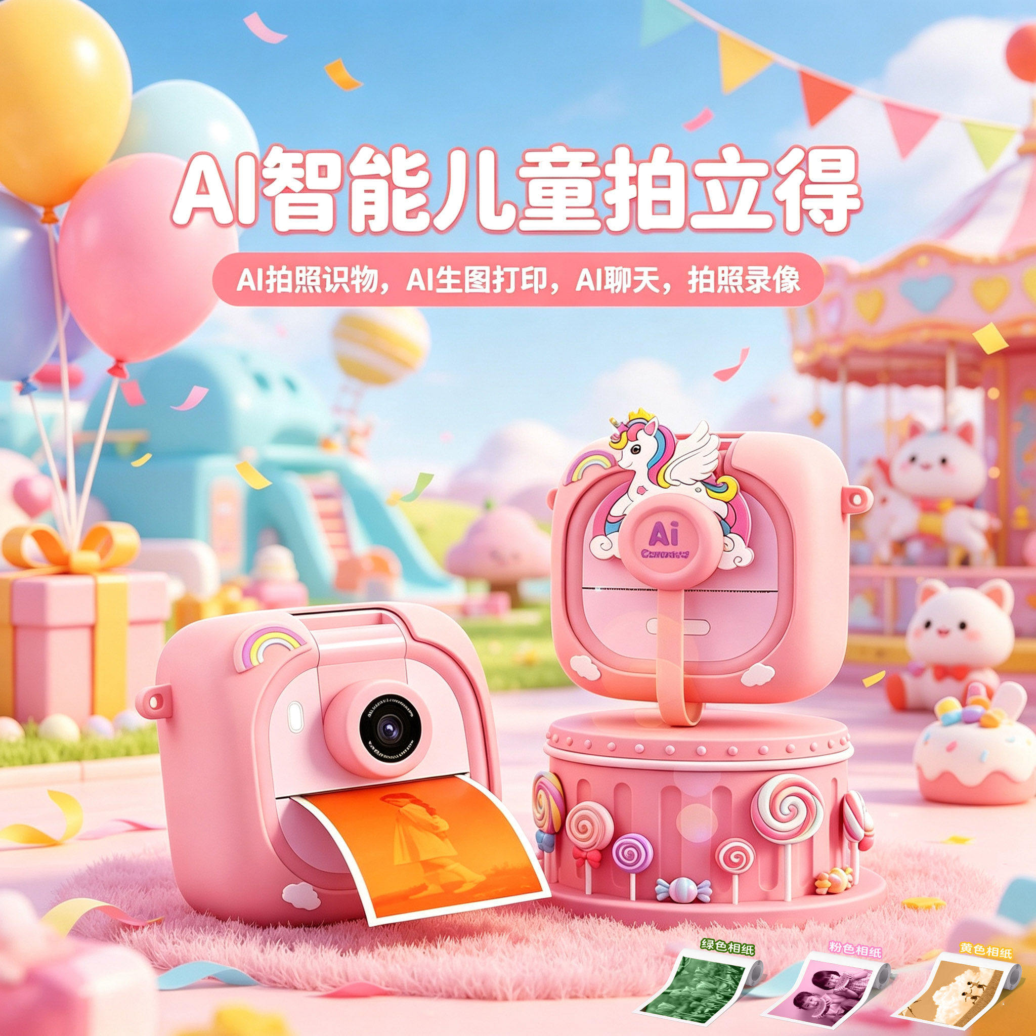 Ai智能拍立得儿童相机可拍照可打印彩色照片录像10岁女孩生日礼物