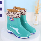 防水保暖厨房冬季 韩版 女中筒防滑套鞋 胶鞋 水鞋 女成人休闲加绒雨鞋