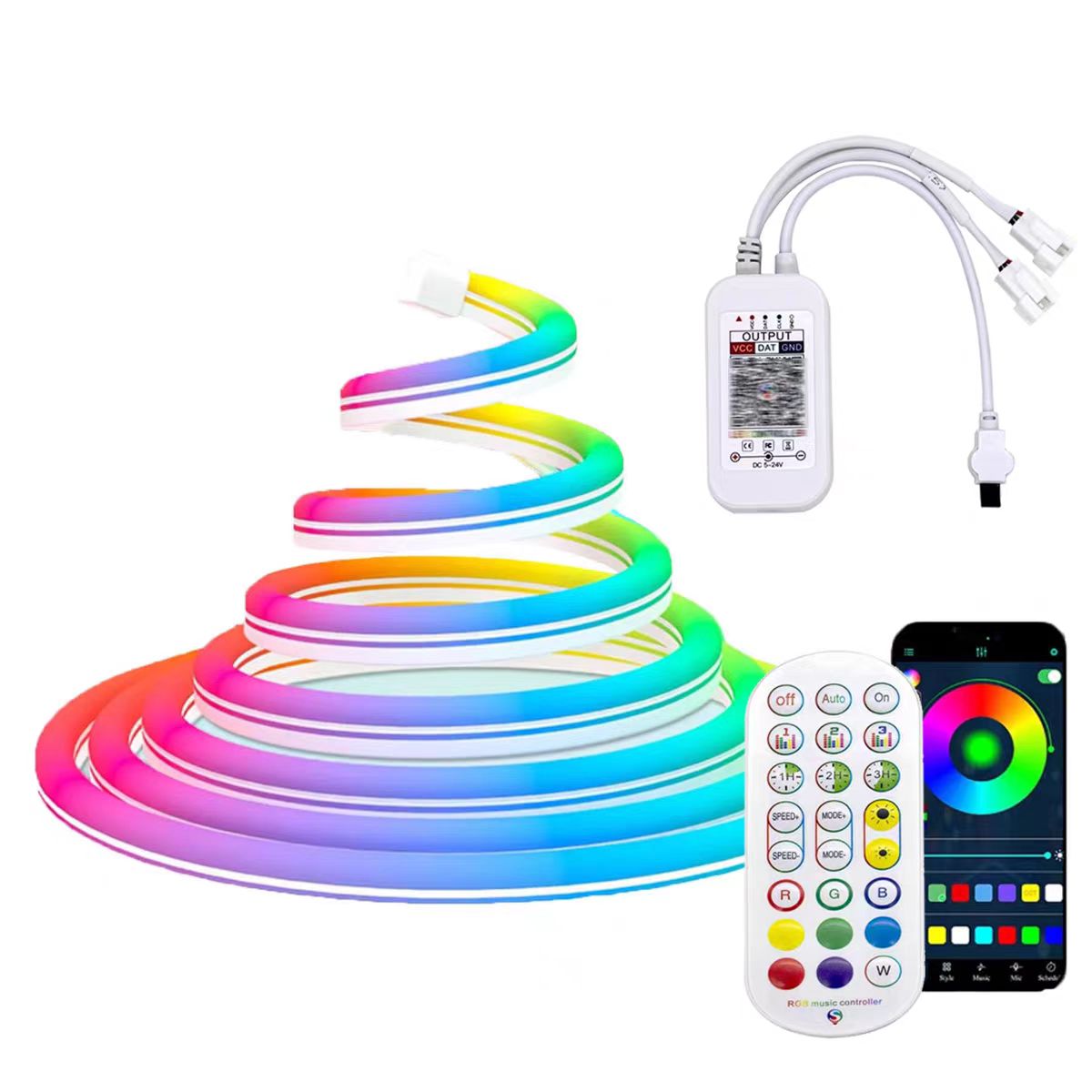 霓虹灯幻彩LED软灯管可编程12VWS2811全彩RGB跑马流水灯带柔性612