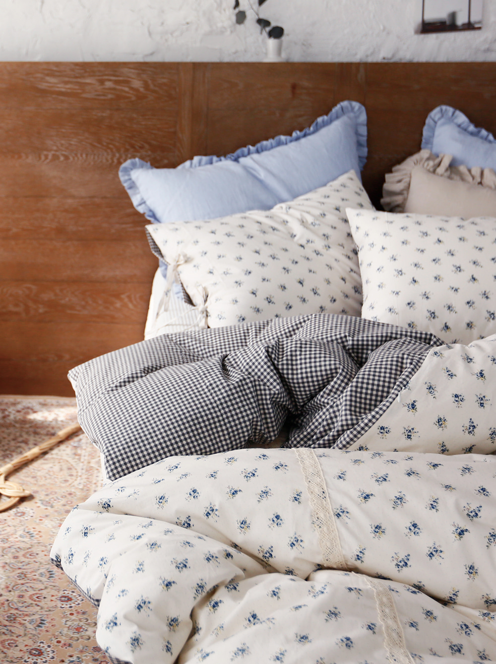 蓝色小碎花简约ins床品床笠