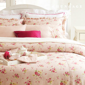 韩国进口粉色玫瑰棉麻碎花清新ins风柔软田园四件套床品