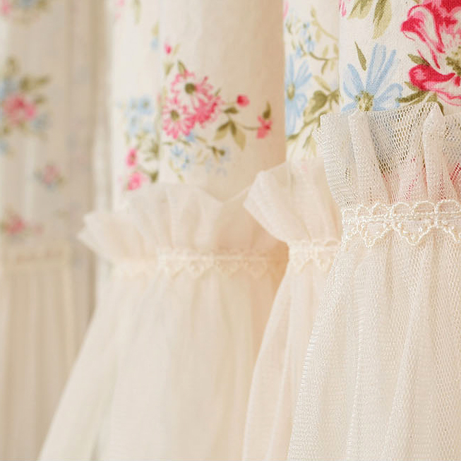 韩国进口玫瑰花荷叶浪漫田园窗帘