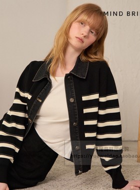 发货快直邮Mind Bridge女士韩国代购25秋条纹针织开衫MZCD6203