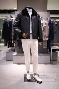 5折直邮BON男士韩国代购冬款毛领短款真皮羊皮羽绒服夹克衫3049PY