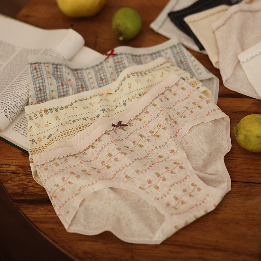 A类婴儿棉7A抗菌内裤女生纯棉加长裆三角裤镂空透气复古日系短裤