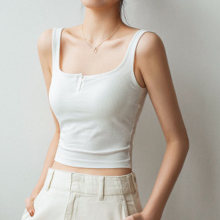 贴身日记自带胸垫免穿文胸方领纽扣舒适莫代尔背心打底内搭吊带衫