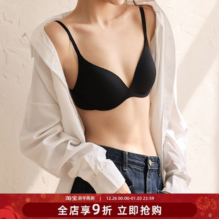 贴身日记简约光面无痕无钢圈内衣女小胸聚拢文胸薄款 纯黑白色胸罩